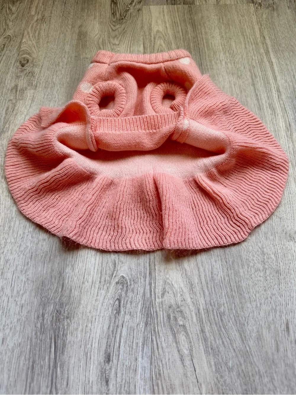 Small Dog/Pet - Polka Dot Ruffle Knit Dress/Shirt Top in Soft Pink - size Small